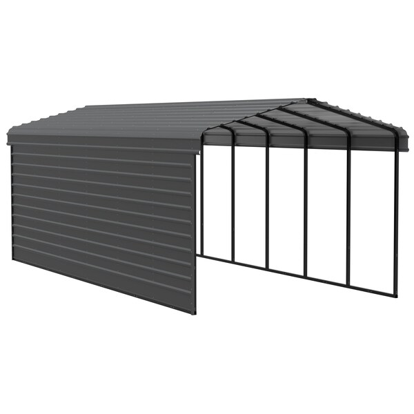 Arrow Storage Products Galvanized Steel Carport, W/ 1-Sided Enclosure, Compact Car Metal Carport Kit, 12'x29'x9', Charcoal CPHC122909ECL1 - main